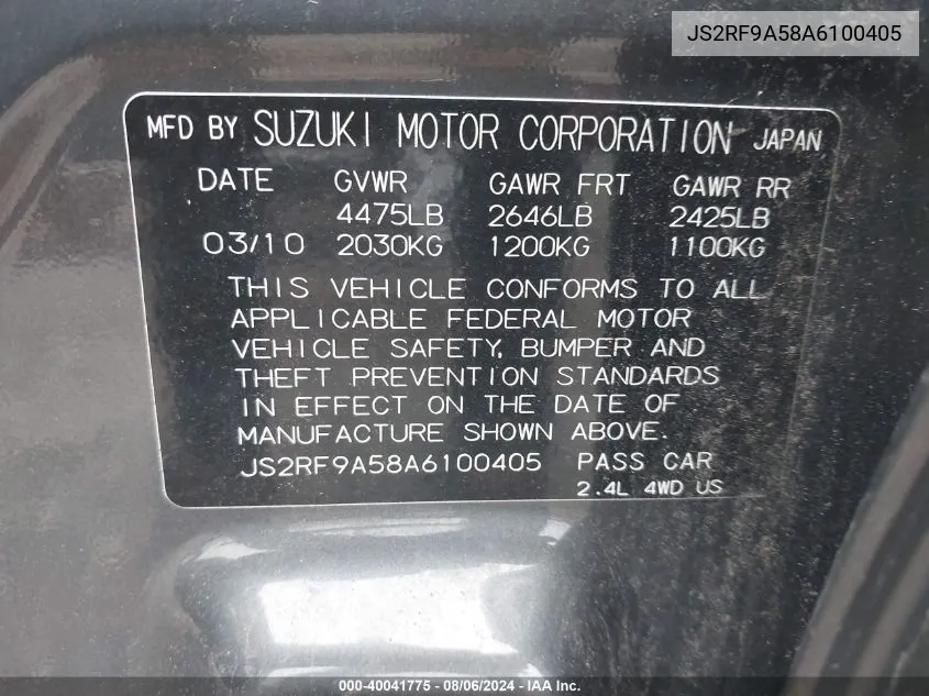 JS2RF9A58A6100405 2010 Suzuki Kizashi Gts