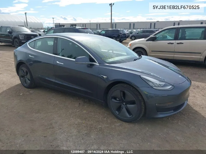 5YJ3E1EB2LF670525 2020 Tesla Model 3