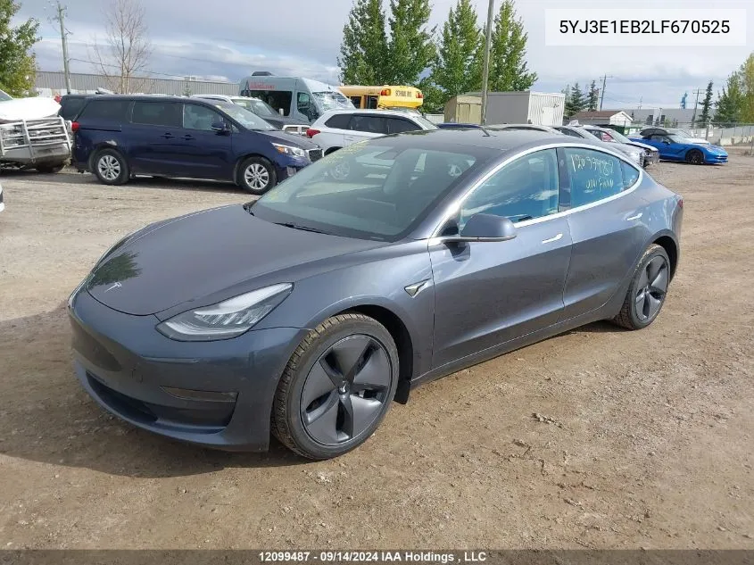 5YJ3E1EB2LF670525 2020 Tesla Model 3