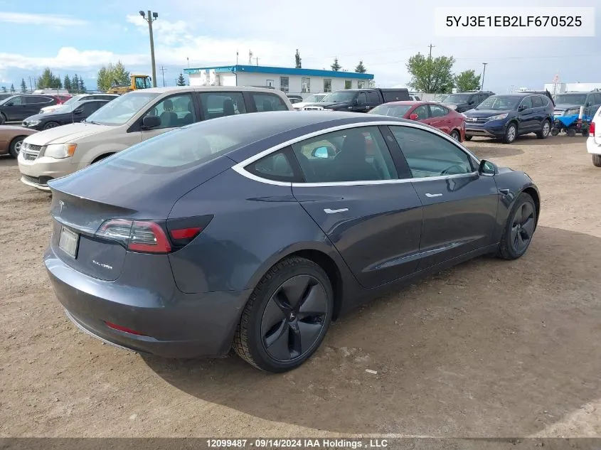 2020 Tesla Model 3 VIN: 5YJ3E1EB2LF670525 Lot: 12099487