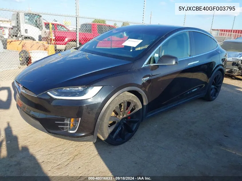 2016 Tesla Model X 75D/P100D/P90D VIN: 5YJXCBE40GF003795 Lot: 40316833