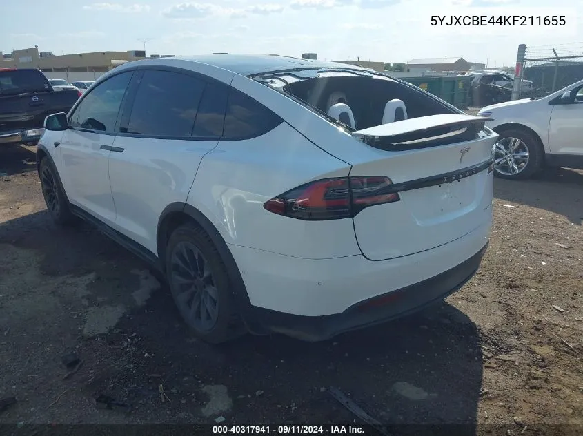 2019 Tesla Model X P100D/Performance VIN: 5YJXCBE44KF211655 Lot: 40317941