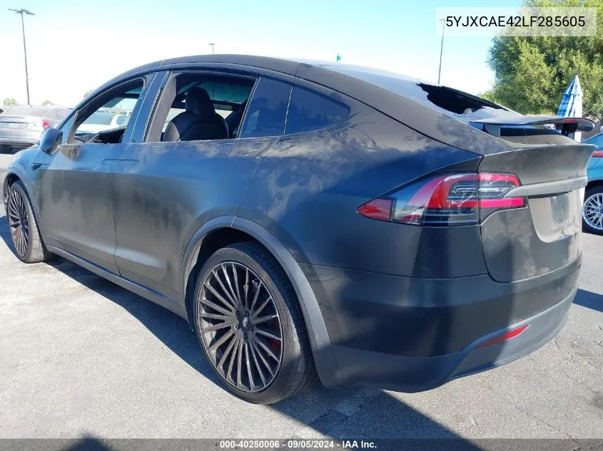 2020 Tesla Model X Performance Dual Motor All-Wheel Drive VIN: 5YJXCAE42LF285605 Lot: 40250006