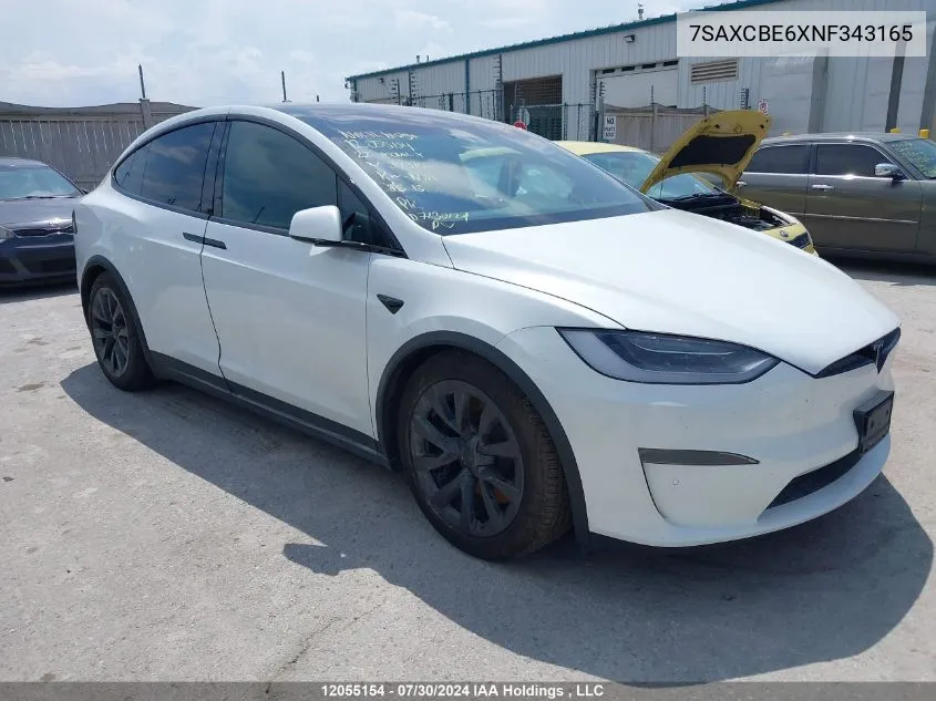 2022 Tesla Model X VIN: 7SAXCBE6XNF343165 Lot: 12055154