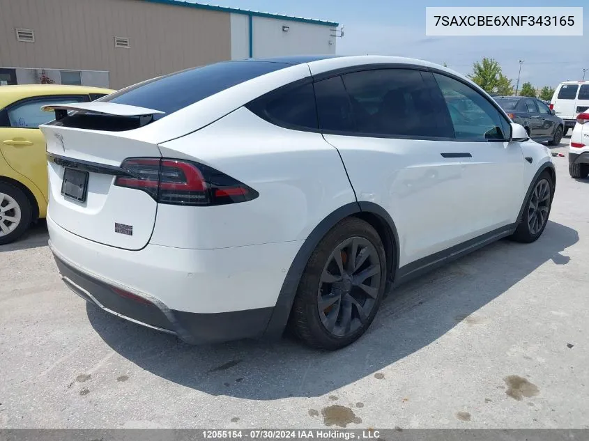 2022 Tesla Model X VIN: 7SAXCBE6XNF343165 Lot: 12055154