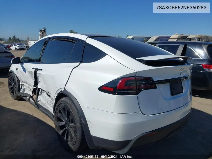 2022 Tesla Model X VIN: 7SAXCBE62NF360283 Lot: 40305172