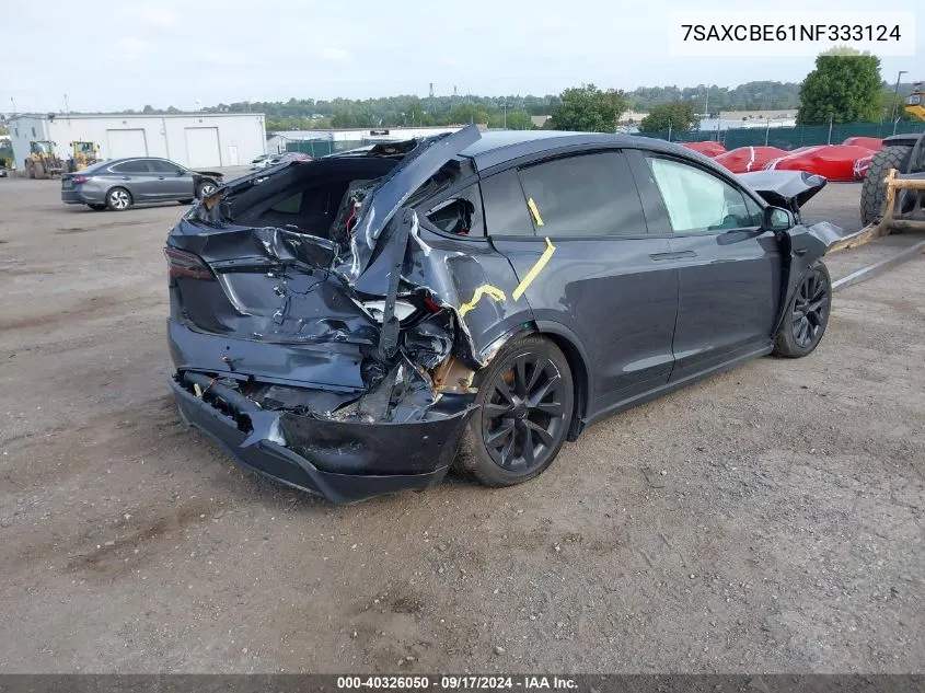 2022 Tesla Model X VIN: 7SAXCBE61NF333124 Lot: 40326050