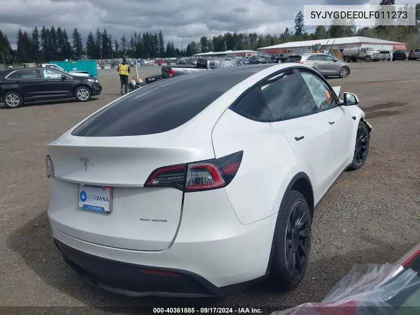 2020 Tesla Model Y Long Range Dual Motor All-Wheel Drive VIN: 5YJYGDEE0LF011273 Lot: 40361885