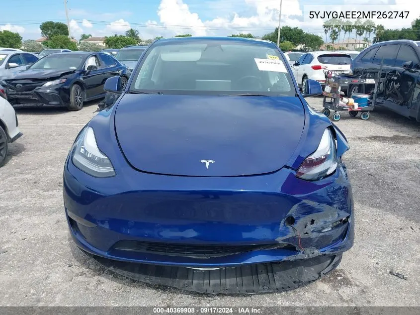 2021 Tesla Model Y Long Range Dual Motor All-Wheel Drive VIN: 5YJYGAEE2MF262747 Lot: 40369908