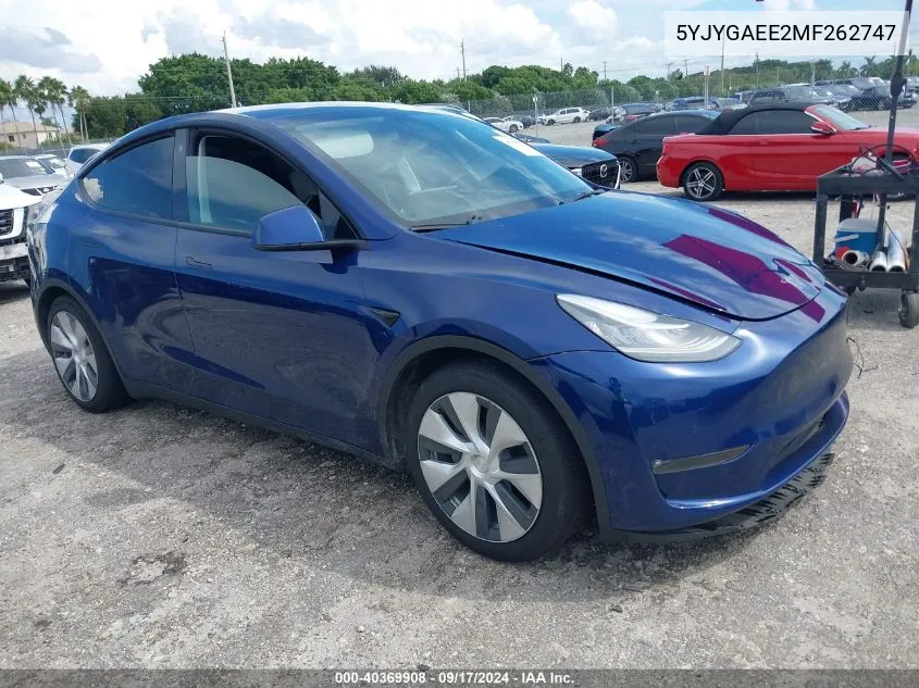 2021 Tesla Model Y Long Range Dual Motor All-Wheel Drive VIN: 5YJYGAEE2MF262747 Lot: 40369908