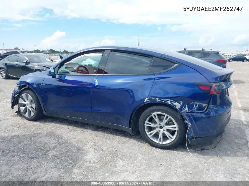 2021 Tesla Model Y Long Range Dual Motor All-Wheel Drive VIN: 5YJYGAEE2MF262747 Lot: 40369908