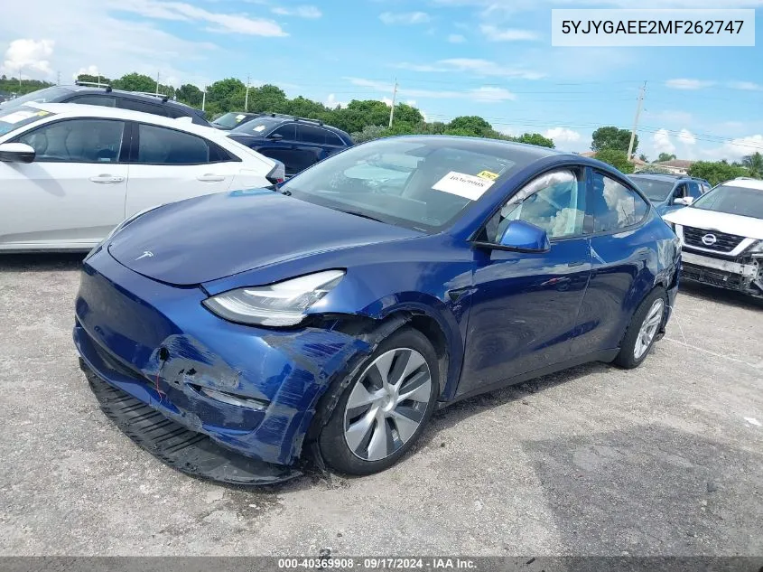 2021 Tesla Model Y Long Range Dual Motor All-Wheel Drive VIN: 5YJYGAEE2MF262747 Lot: 40369908