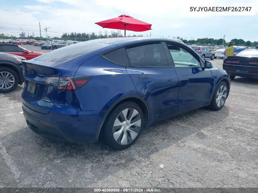 2021 Tesla Model Y Long Range Dual Motor All-Wheel Drive VIN: 5YJYGAEE2MF262747 Lot: 40369908