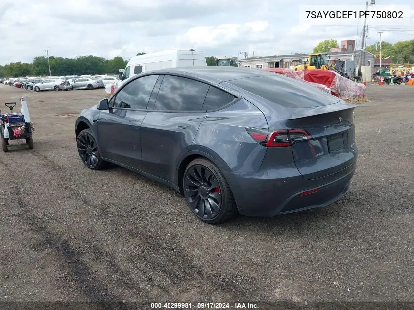 2023 Tesla Model Y Awd/Performance Dual Motor All-Wheel Drive VIN: 7SAYGDEF1PF750802 Lot: 40299981