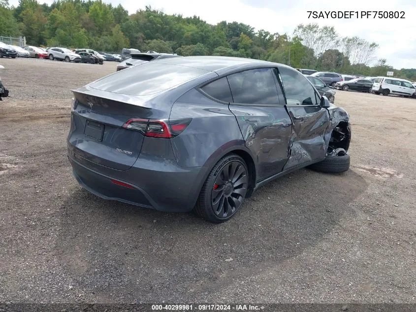 2023 Tesla Model Y Awd/Performance Dual Motor All-Wheel Drive VIN: 7SAYGDEF1PF750802 Lot: 40299981