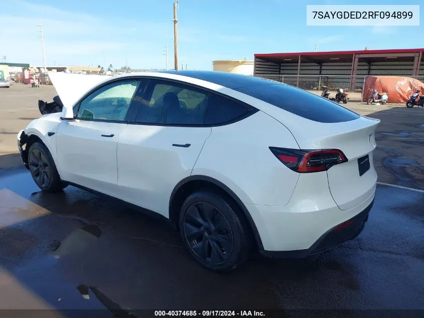 2024 Tesla Model Y Long Range Dual Motor All-Wheel Drive/Rwd VIN: 7SAYGDED2RF094899 Lot: 40374685