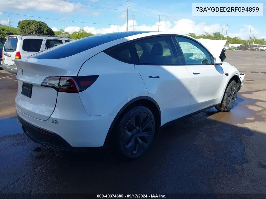 2024 Tesla Model Y Long Range Dual Motor All-Wheel Drive/Rwd VIN: 7SAYGDED2RF094899 Lot: 40374685