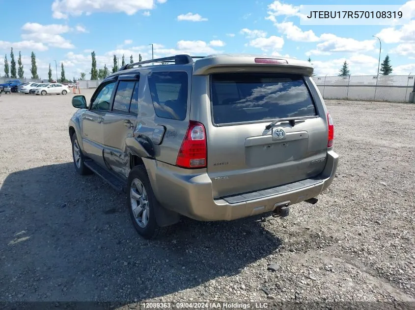 2007 Toyota 4Runner Limited VIN: JTEBU17R570108319 Lot: 12089363