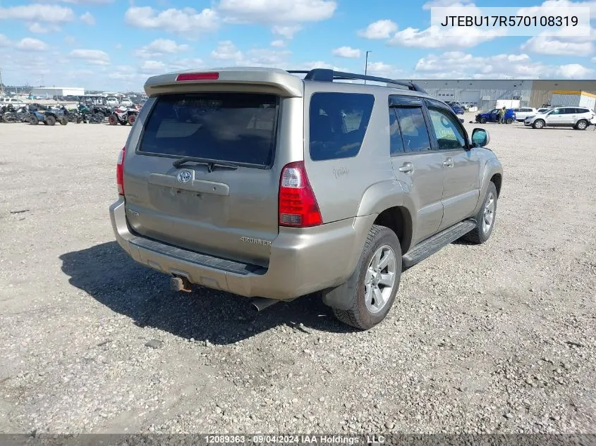 2007 Toyota 4Runner Limited VIN: JTEBU17R570108319 Lot: 12089363