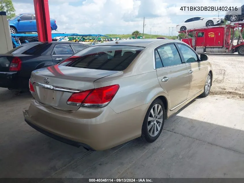 4T1BK3DB2BU402416 2011 Toyota Avalon Limited