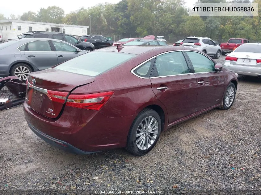 2017 Toyota Avalon Hybrid Limited VIN: 4T1BD1EB4HU058836 Lot: 40366558