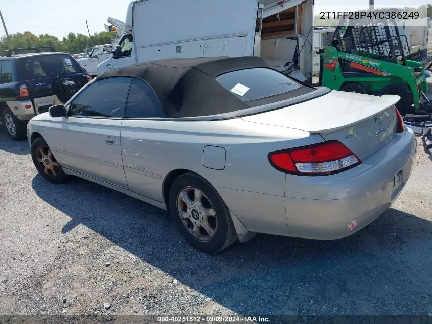 2000 Toyota Camry Solara Sle V6 VIN: 2T1FF28P4YC386249 Lot: 40251512