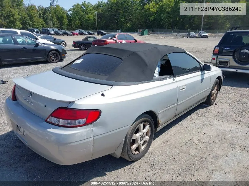 2T1FF28P4YC386249 2000 Toyota Camry Solara Sle V6