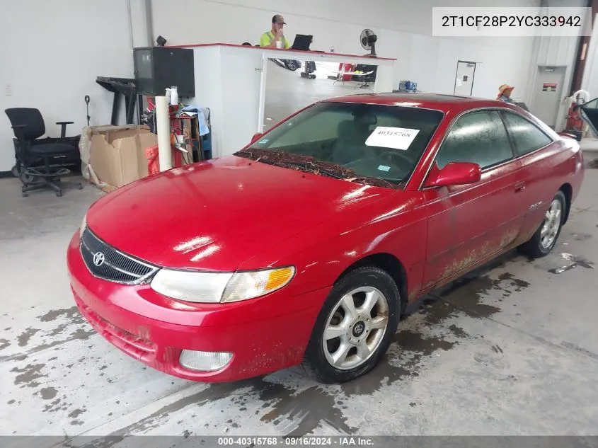 2000 Toyota Camry Solara Se/Sle VIN: 2T1CF28P2YC333942 Lot: 40315768