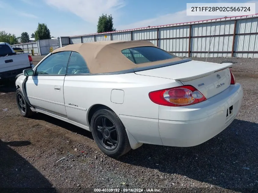 2002 Toyota Camry Solara Sle V6 VIN: 2T1FF28P02C566724 Lot: 40339192