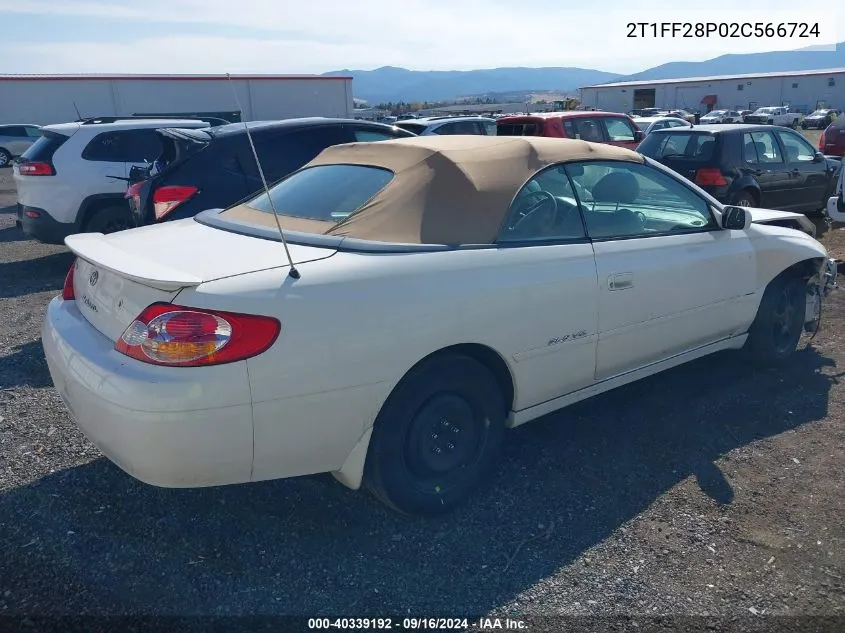 2002 Toyota Camry Solara Sle V6 VIN: 2T1FF28P02C566724 Lot: 40339192