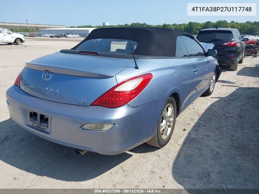 2007 Toyota Camry Solara Se VIN: 4T1FA38P27U117748 Lot: 40337398