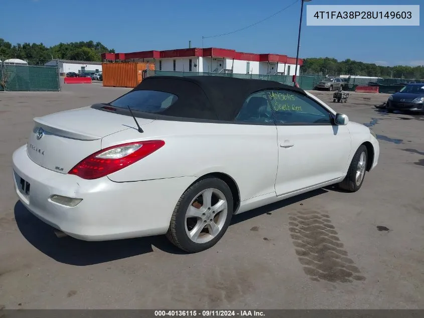 2008 Toyota Camry Solara Sle VIN: 4T1FA38P28U149603 Lot: 40136115