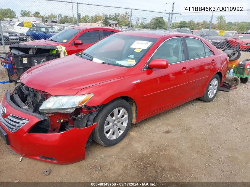 2007 Toyota Camry Hybrid VIN: 4T1BB46K37U010992 Lot: 40349758