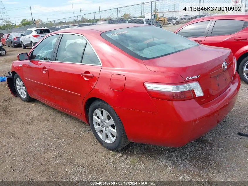 2007 Toyota Camry Hybrid VIN: 4T1BB46K37U010992 Lot: 40349758