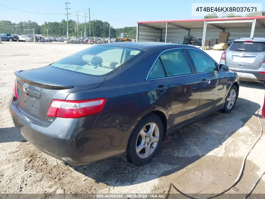 2008 Toyota Camry Ce/Le/Xle/Se VIN: 4T4BE46KX8R037671 Lot: 40360240