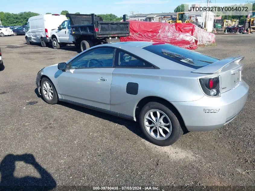 2000 Toyota Celica Gt VIN: JTDDR32T8Y0064072 Lot: 39780435