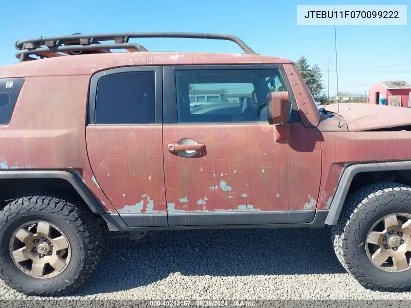 2007 Toyota Fj Cruiser VIN: JTEBU11F070099222 Lot: 40213157