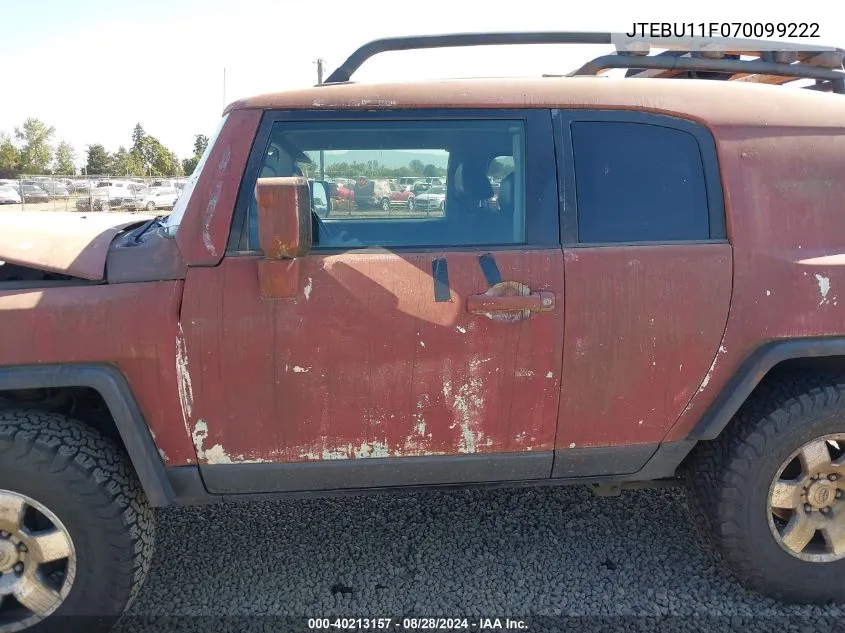 2007 Toyota Fj Cruiser VIN: JTEBU11F070099222 Lot: 40213157