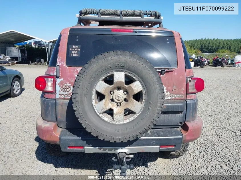 2007 Toyota Fj Cruiser VIN: JTEBU11F070099222 Lot: 40213157