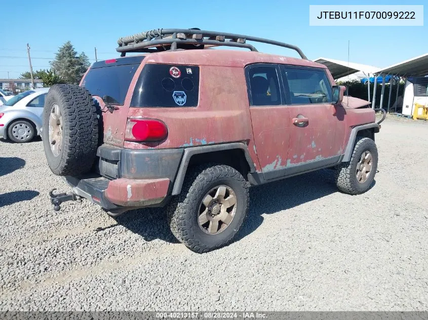 2007 Toyota Fj Cruiser VIN: JTEBU11F070099222 Lot: 40213157