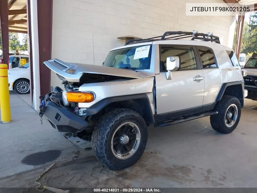 2008 Toyota Fj Cruiser VIN: JTEBU11F98K021205 Lot: 40214031