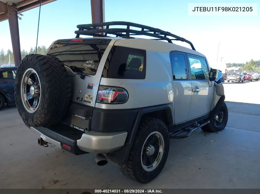 2008 Toyota Fj Cruiser VIN: JTEBU11F98K021205 Lot: 40214031