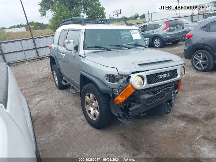 2010 Toyota Fj Cruiser VIN: JTEBU4BF0AK092671 Lot: 40260037