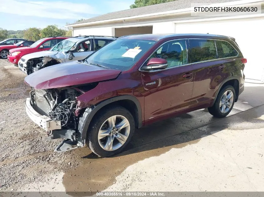 5TDDGRFH3KS060630 2019 Toyota Highlander Hybrid Limited