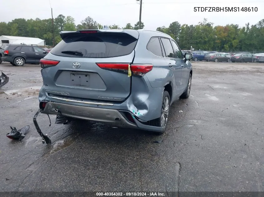 2021 Toyota Highlander Platinum VIN: 5TDFZRBH5MS148610 Lot: 40354302