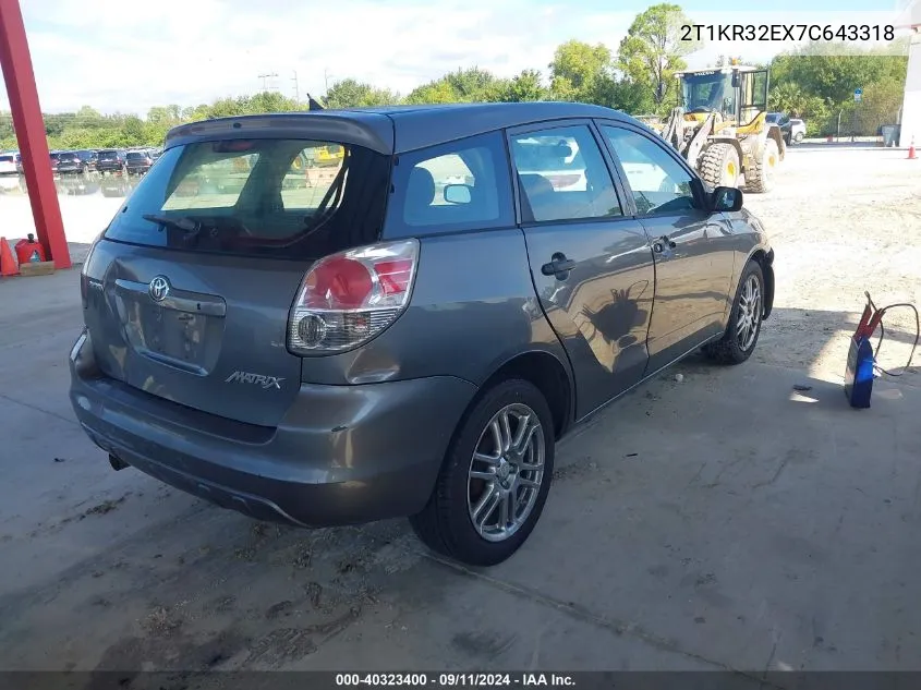 2007 Toyota Matrix Std/Xr VIN: 2T1KR32EX7C643318 Lot: 40323400