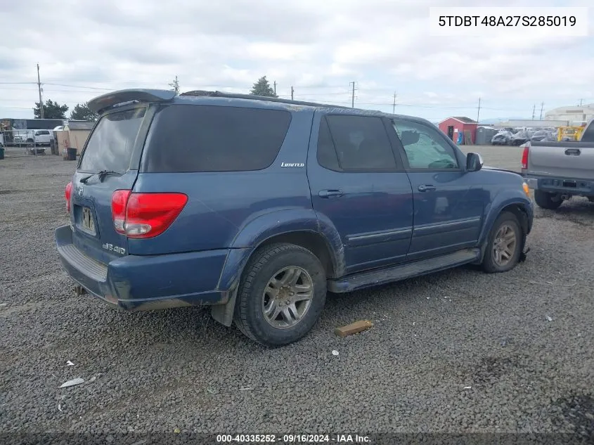 2007 Toyota Sequoia Limited V8 VIN: 5TDBT48A27S285019 Lot: 40335252