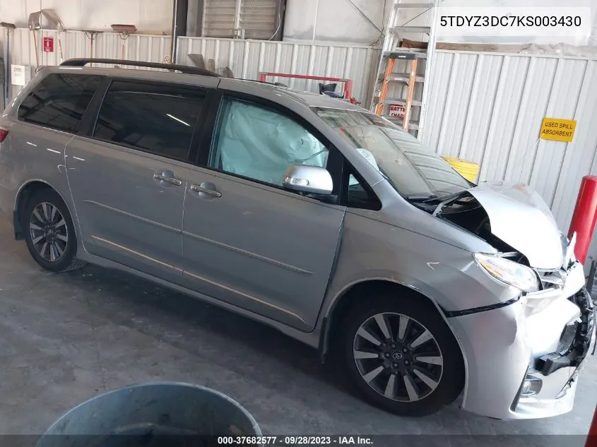 2019 Toyota Sienna Limited VIN: 5TDYZ3DC7KS003430 Lot: 37682577