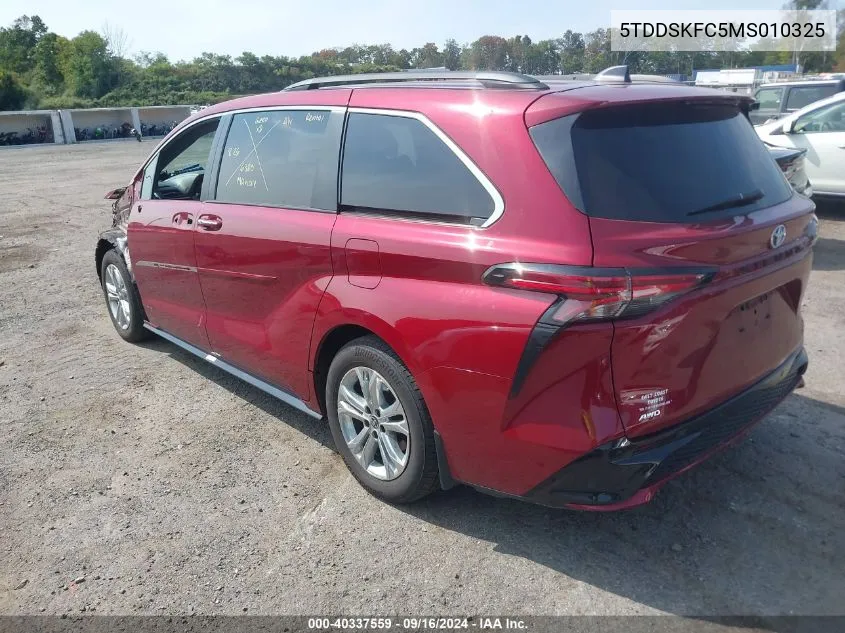 2021 Toyota Sienna Xse VIN: 5TDDSKFC5MS010325 Lot: 40337559