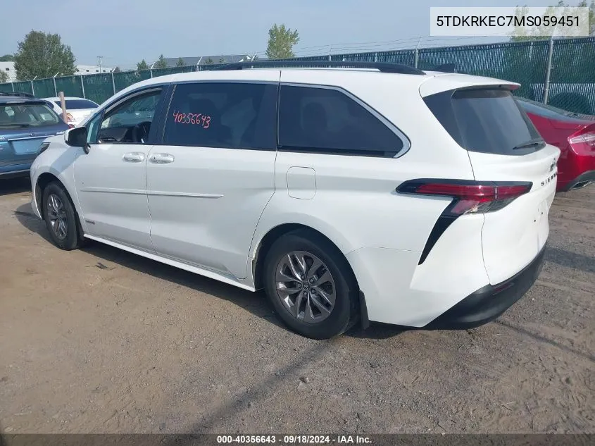 2021 Toyota Sienna Le VIN: 5TDKRKEC7MS059451 Lot: 40356643